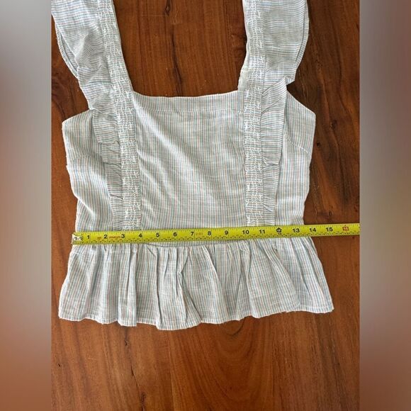 Japna Woman's Smocked back Peplum Square Neck Striped Ruffles Top Sz L - Picture 8 of 11